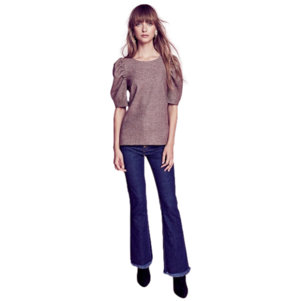 CHARLOTTE Brody Ruched Sleeve Lined Wool Blend Blouse Brick Check Women’…